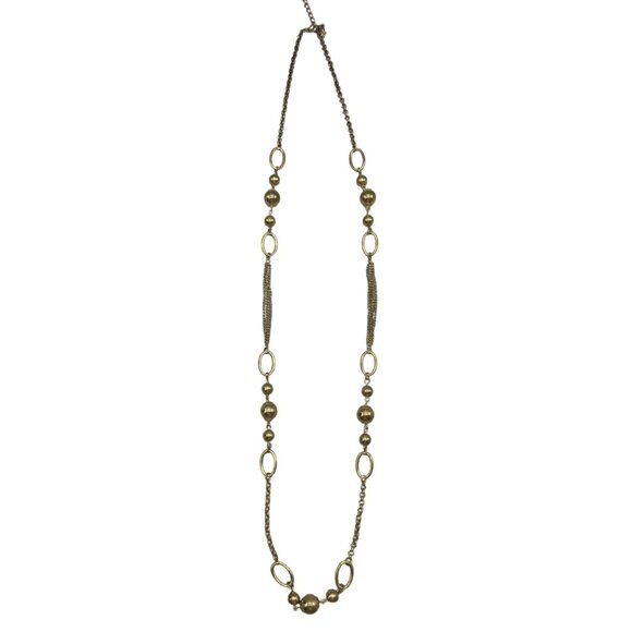 Gold-Tone Beaded Chain Necklace With Adjustable Length & Oval Links 32" READ - Picture 1 of 5